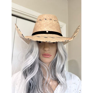 Women's Carlos Hats Beige & Black Palm Leaf Cowboy Hat One Size